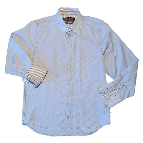 English Laundry Men's Cotton Blend Button Up Dress Shirt Sz L Blue #39Q - Picture 1 of 9